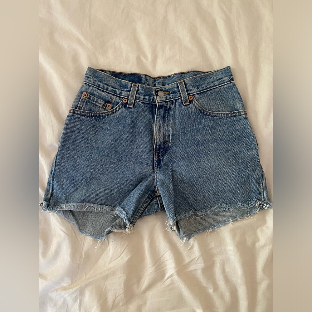 Levi's Frayed Hem Blue Jean Shorts